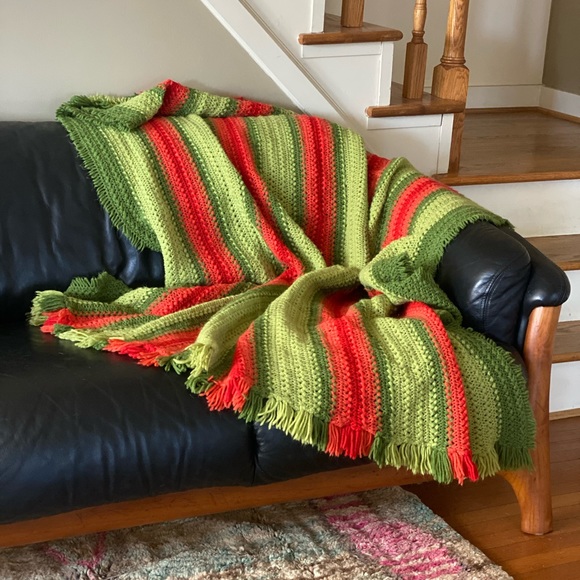 boho mid century blanket handmade vintage - Picture 7 of 8